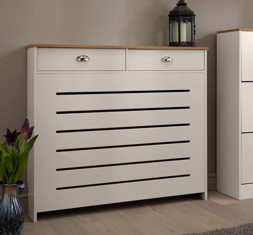 DuraTherm® Radiator Cover Cream Painted MDF Cabinet Horizontal Slat Storage Drawer & Shelf Medium