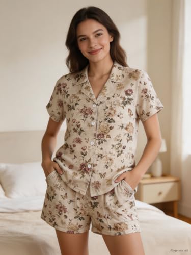 Image of Women's Button Down Pajama Set with Pockets Soft Loungewear S-2XL