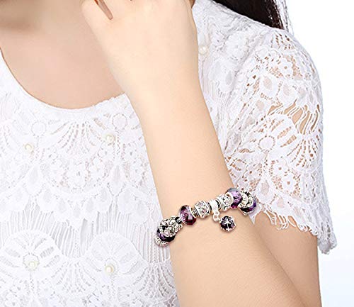 Xoyoyzu Family Tree Charms Bracelet For Girls And Women Murano Glass Beads Butterfly Flower Charms Amethyst Bracelets #TOP4