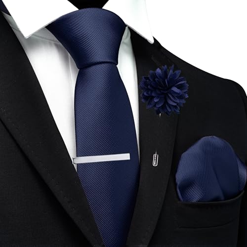 Image of Branduce 3.15 inch(8cm) Solid Formal Tie and Pocket Square Plain Necktie Lapel Pin and Tie Clip Set for Men