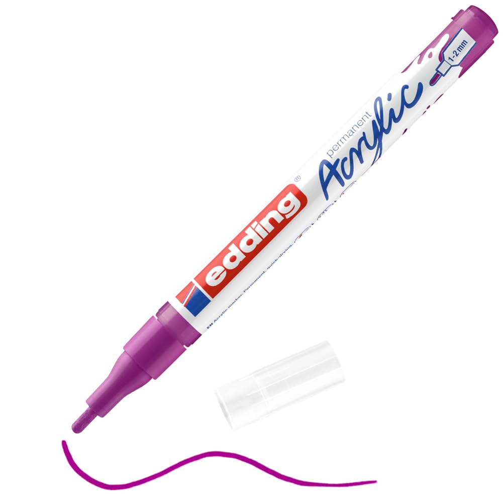 edding 5300 acrylic marker fine - purple - 1 waterproof acrylic paint marker - fine round tip 1-2mm - acrylic paint pens for drawing on canvas, art paper and wood - acrylic markers for pebbles