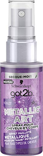 Coloration Spray Temporaire Violet Pailleté Got2B Metallic'Art Cheveux Coiffure Fête Corps 50 ml