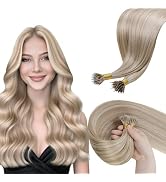 Hetto Nano Bead Hair Extensions Human Hair Highlight Ash Blonde to Bleach Blonde Nano Ring Hair E...