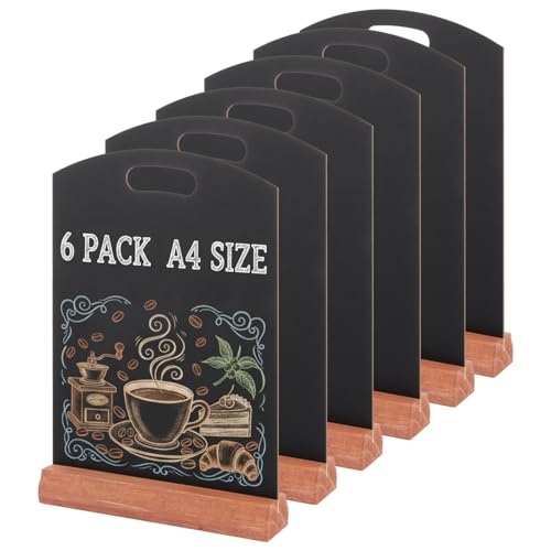 AHAQU 6PCS A4 Table Top Chalkboard, 30x21cm/11.8x8.2 Inches Double Sided Blackboard with Stand, Menu Chalk Board Sign for Wedding, Bar, Restaurant, Party