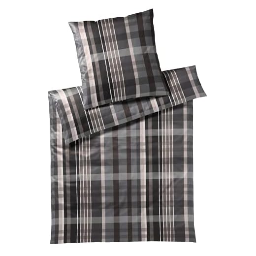 Joop! Mako-satin sängkläder uppsättning kontroll färg sten storlek 200 x 220 2 x 80 x 80 cm rutig