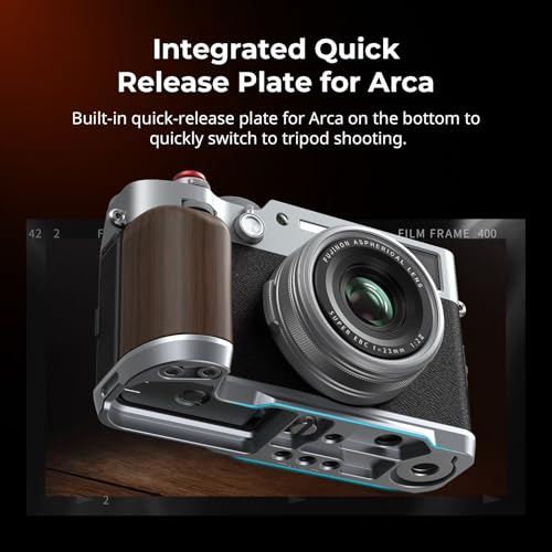 SMALLRIG X100VI / X100V-Handgriff, L-förmiger Holzgriff für Fujifilm X100VI / X100V-Kamera, integrierte Schnellwechselplatte für Arca, mit Auslöser und Blitzschuhabdeckung, Silber – 4804