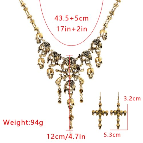 K-Toobeely GD-WSTZ001 Halloween Pirate Skull Necklace Cross Earrings Sets For Women Horror Punk Bib Collar Necklaces thumb #1