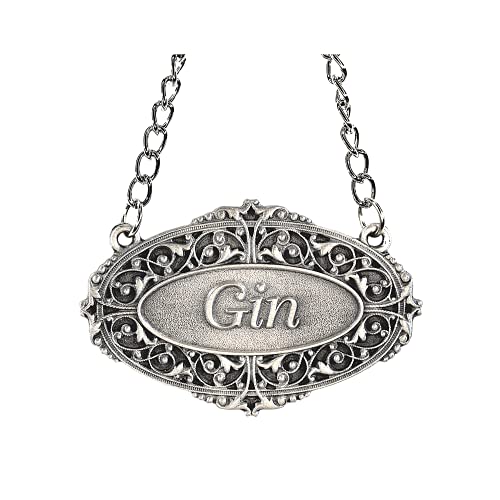 Heritage Pewter Gin Liquor Decanter Label – Gin Liquor Tag with Adjustable Chain | Perfect for Housewarming Gift, Parties, Holidays, & Anniversaries | Expertly Crafted Fine Pewter