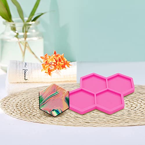 Shiny Glossy 1.7 Inch Silicone Molds For Diy Hexagon Shape Phone Grip Resin Mold, Phone Socket Molds For Epoxy Resin, 4-Cavity Silicone Mould For Diy Resin Casting Jewelry Making Badge Reel Mold #TOP6