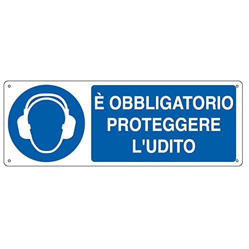 Cartello Alluminio 35X12,5Cm 'E' Obligatorio Proteggere L'Udito" Cartelli Segnalatori
