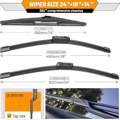 AUTOBOO 24+18 Windshield Wipers with 14 Rear Wiper Blade Replacement for Mazda CX-5 CX-9 CX5 CX9 2017 2018 2019 2020 2021 2022 2023 2024 2025-Original Factory Quality (Pack of 3)