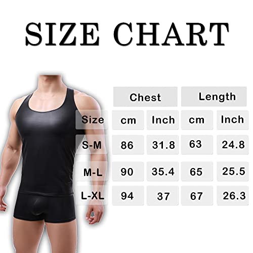 Yoobng Men's Sexy Faux Leather Tight Sleeveless Slim Fit Undershirt Tank Tops #TOP6
