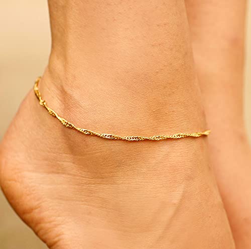 Lifetime Jewelry 2Mm Whisper Chain Anklet For Women Girls 24K Real Gold Plated (11, Plain) #TOP1