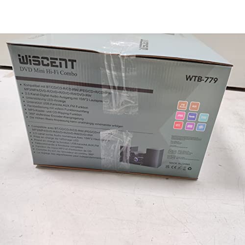 WISCENT Micro sistema compatto Micro sistema stereo HiFi con CD e Bluetooth, radio FM, CD, MP3-CD, lettore DVD, USB, SD, AUX, MIC, 30W, telecomando, sistema Hi-Fi Sistema musicale