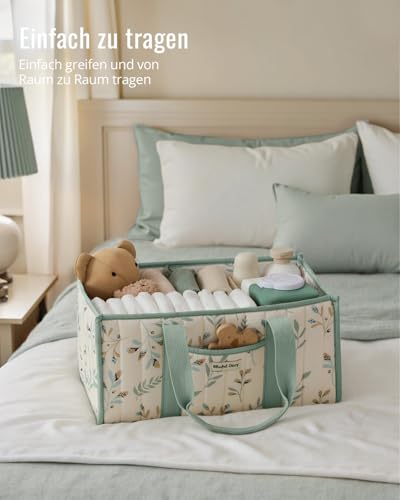 Blissful Diary Wickeltisch-Organizer, Wickelkorb für die Wickelstation, Stilvoller Wickelorganizer für Babybedarf, Unverzichtbares Geschenk zur Geburt und für die Baby-Wunschliste, Vintage Blatt