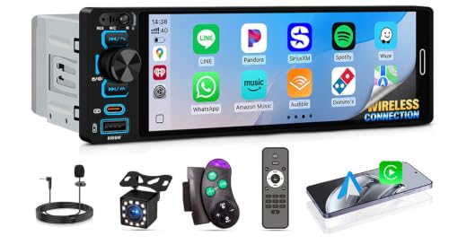 6.5' Single Din Car Stereo, Wireless Carplay & Android Auto Touchscreen