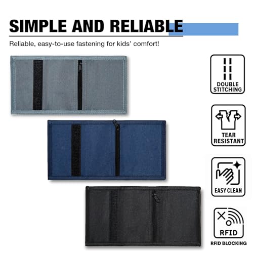3 Pieces RFID Canvas Wallet for Men - Teen Wallets for Boys with Magic Sticker, Nylon Wallet for Teen Boy with Coin Pocket, Boy Wallet for Kids Christmas/Birthday4