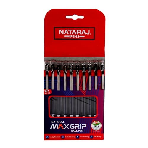 Image of NATARAJ Max Grip Ball Pen, Comfort Grip Ballpoint Pens, Medium Point (1.0mm), Smooth Writing with Metallic Finish for Elegant Look, Assorted, Pack of 1