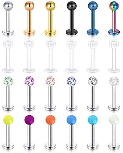 Rajnard 24pcs Piercing Labret Lip 16G Acero quirúrgico y plástico Piercing Cartílago Tragus Helix Monroe Medusa Piercing Joyas para Mujeres Hombres 8 mm | Ya disponible en tu tienda friki favorita! En mundofriki.es!
