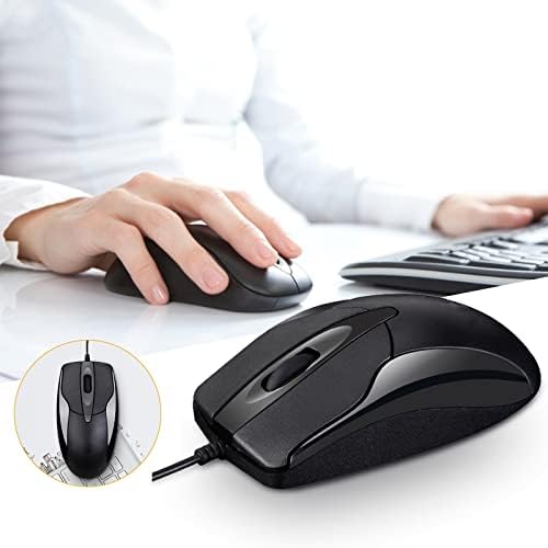 Wired Office Mouse, USB Interface, Ergonomic Design, 3-Button Optical Mouse - 1
