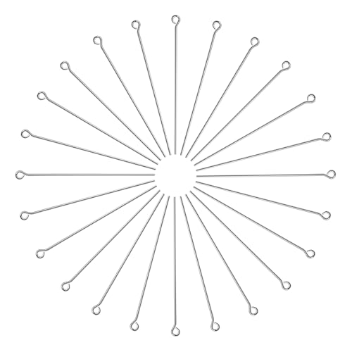 TOAOB 200pcs Stainless Steel Eye Pins Set for Jewelry Making Long 70mm Silver Open Eye Pins Jewelry Findings for DIY Crafts