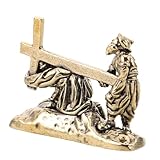 Matériau : coulée en laiton, cette figurine de la passion du christ offre l'aspect d'une statue de jésus à la finition antique, ainsi une décoration et pérenne pour votre autel catholique. statue de jésus portant la croix, symbole de sympathie et de recueillement