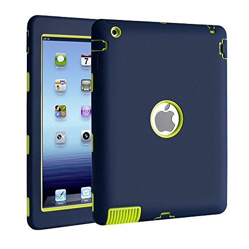 iPad 4 Case, Vogue Shop 3in1 Hybrid Case Cover for iPad 2 3 4 Hard Cover for iPad 2 3 4 Printed Design Pc+ Silicone Hybrid High Impact Defender Case Combo Hard Soft Case Cover (Navy+Green)