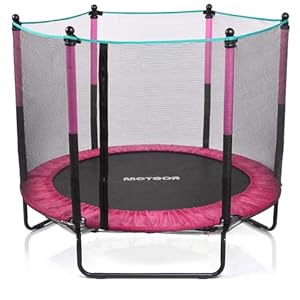 meteor kindertrampolin 140 cm mit sicherheitsnetz Trampolin für Kinder ab 3 Jahre Indoor Outdoor gartentrampolin stabil kompakt rutschfest rosa bis 50 kg