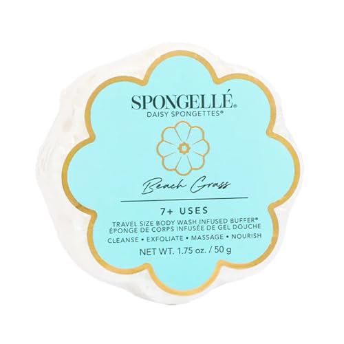 Spongell Beach Grass Daisy Spongette Bath Sponge | Built-in Body Wash & Body Scrubber Shower Loofah Sponge for Women Travel Essentials | 7+ uses