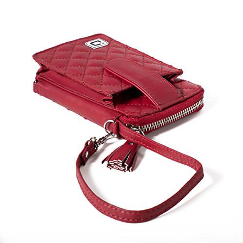 RFID Wallet Wristlet with Front Pocket in Leather - RFID Blocking Wallets for Women (Red)
