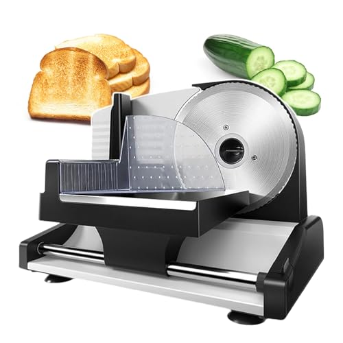 pealiritansemen Cortadora De Fiambres Eléctrica, Cortadora De Fiambres Eléctrica De 200 W con Cuchilla De Acero Inoxidable Extraíble De 19 Cm Y Dial De Grosor Ajustable, para Cecina, Queso Duro