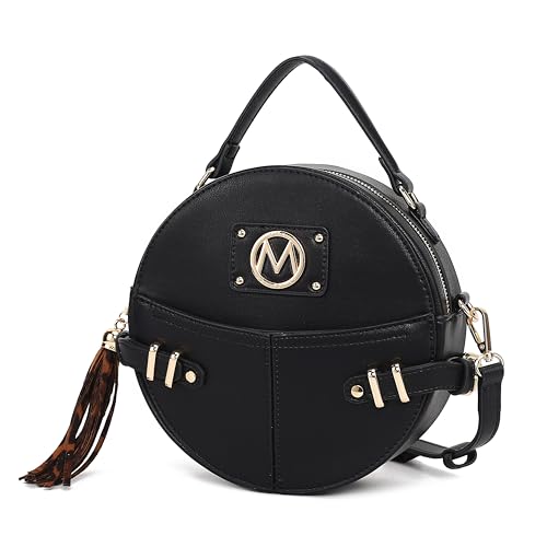 Mia K Collection Stilvolle runde Umhängetasche für Damen, mittelgroßes Handgelenk-börse, PU-Leder Handtasche Kreis Kuriertasche, Schwarz (Black Gayle), Medium