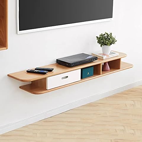 Vendics Floating Tv Shelf Solid Wood Wall-Mounted Tv Cabinet Fillet Media Console Storage Shelf Entertainment Unit Display Stand/Natural Wood Color Cover