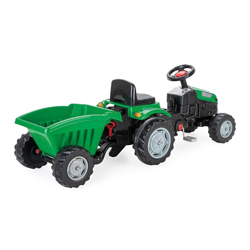 Lemodo Trettraktor ab 3 Jahre | Kinder Traktor in grün| Traktor zum draufsitzen | Kindertraktor mit Anhänger | Trampeltrecker mit Hupe | Trettrecker für drinnen und draußen – Bild 3