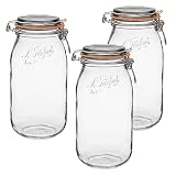 Le Parfait Super Jar 2L (64oz) Glass Canning Jar, Wire Bail Lid, 3 Pack