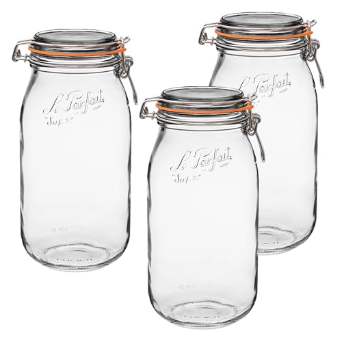Le Parfait Super Jar 2L (64oz) French Glass Preserving Jar w/Airtight Rubber Seal & Wire Bail Closure - BPA-Free Canning Jar for Pickles, Fruits, Sauces & Food Storage - Made in France Since 1...