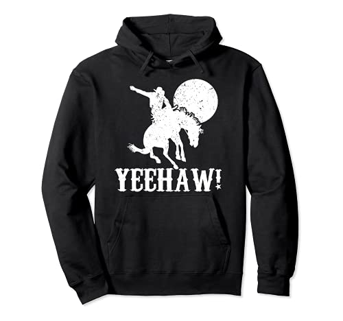 Vintage Western Texas Rodeo Cowboy Yeehaw Horse Bull Riding Sudadera con Capucha
