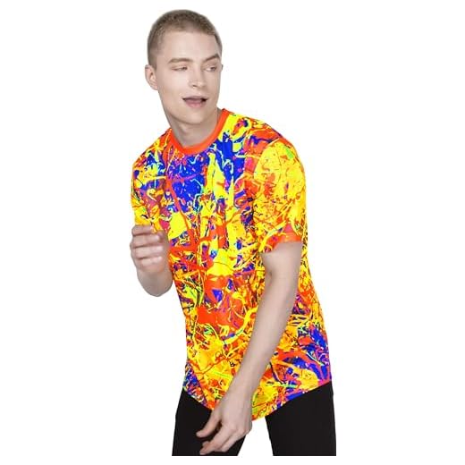 aofmoka UV Nation Costume Halloween Party Glow Under Blacklight Lamps Shining Tee Cartoon Gallery Radiant Indian Festival Inspiration Colorful Expression Bold Ethnic Pop Flair Medium T-Shirt Men