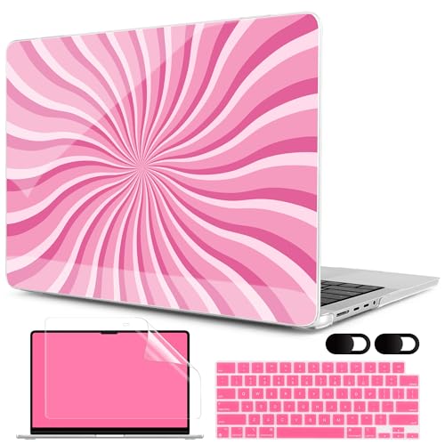 Image of MEEgoodo Case for MacBook Pro 16 inch 2026 2024 2023 2021,Laptop Shell Compatible with M5 M4 M3 M2 M1 Pro /Max Chip, Fit Model A3429 /A3428 /A3403 /A3186 /A2991 /A2780 /A2485, Pink & White Swirl