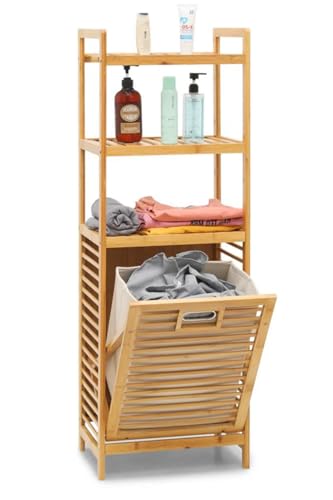 Digithome Bambu Kirli Sepetli 3 Raflı Çok Amaçlı Banyo Düzenleyici Çamaşır Sepeti Organizer DB-0002