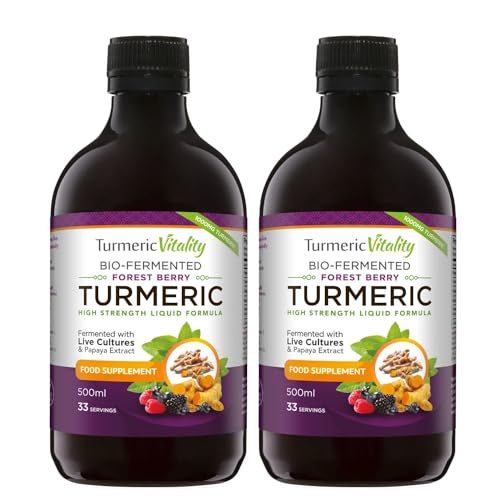 Bio-Fermented Turmeric with Bio Cultures and Papaya Enzymes - Fermented High Strength Liquid Turmeric Supplement with Black Pepper & Ginger Equivalent to 2 Turmeric Capsules - 2 Pack