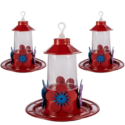 Kit 3 Bebedouros para Beija-Flor, Casa, Jardim, Flor, Bandeja com Poleiro, Vermelho, 250ml cada
