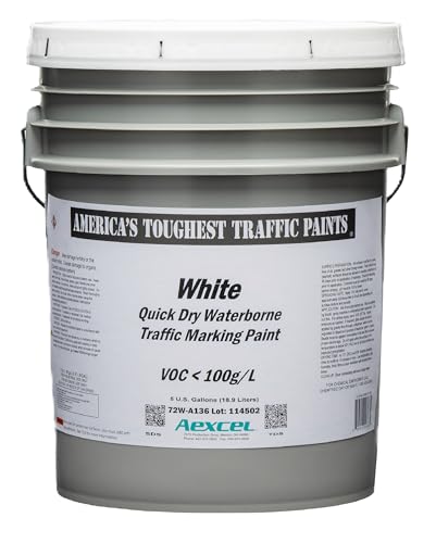 Quick-Dry 20-minute Dry Traffic & Zone Marking Paint, Water-based Acrylic Latex, White, 5-Gallon