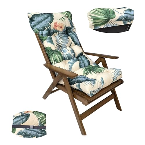 Cojín para tumbona, cojín de jardín, respaldo alto, cojín para silla, cojín de asiento, 8 cm de grosor, con corbata, cojín de asiento para interior, exterior, tumbona de 120 x 50 cm (ancho)