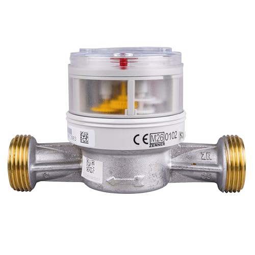 Zenner Kalt + Warmwasserzähler 3/4 Zoll, 130 mm Baulänge, Grau, mit Verschraubungen und Dichtungen, Eichung 2026 mit Kennzeichnung \ CE M26 0102\ Seitlich am Zähler.