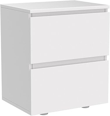 AIEGLE White Nightstand with 2 Drawers, Small Wood Storage Bed Side Table End Table Set of 2, Handle Free Storage for Bedroom Living Room Office (15.7" W x 11.6" D x 18.9" H)