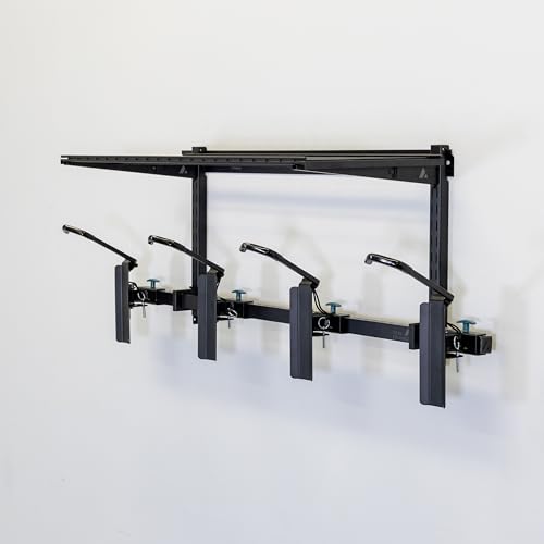Teal Triangle G-Swivel Bike Wall Mount with Shelf, 4 Bike Rack Garage Organizer, Rotating Bike Storage Hooks Hold 300 lbs, 46\" x 13.75\" x 16\"