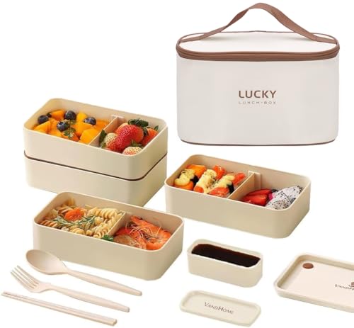 LANSKYWARE 3 Layer Japanese Lunch Box with Chopsticks, Microwave Safe Bento Lunch Box with Bag and Utensils, Leakproof Stackable BPA-Free Lunch Containers for Adults