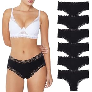 Risipu 6er Pack Baumwollunterwäsche für Damen Freche Bikini-Unterwäsche für Damen Sexy Spitzen Hipster Slips (DE/NL/SE/PL, Alphanumerisch, M, Regular, Regular, Schwarz)