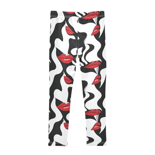 Red Lips Black White Girls Casual Leggings for Kids Printed Long Pant Bottoms Stretch and Soft2